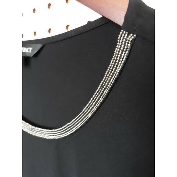 Ellen Tracy Black Ruched Sides Tunic With Embellishment Around Neck Large - Picture 5 of 8